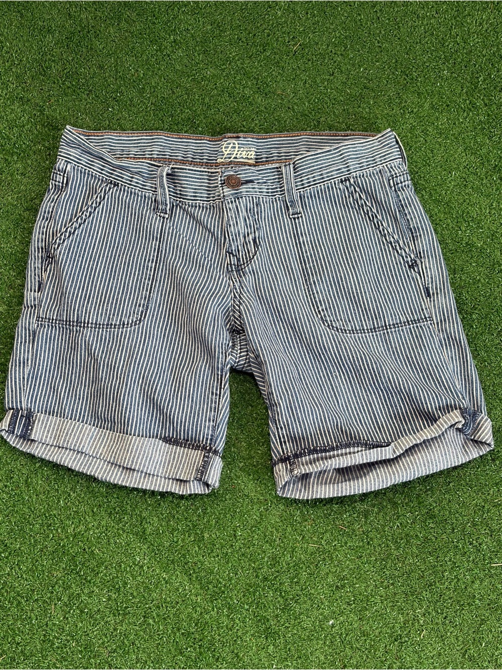 Old Navy Blue and White Striped Roll-Cuff  Shorts